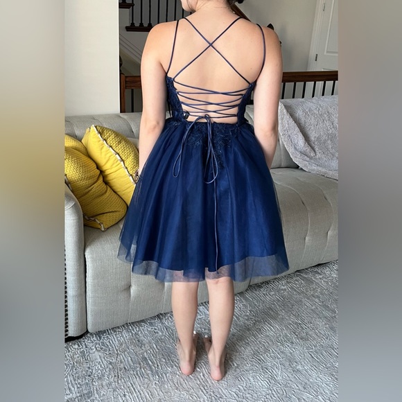 Navy blue short dress, perfect for graduation, a wedding guest, birthday, prom… - Picture 5 of 12